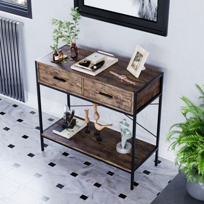 Vida Designs Brooklyn Dark Wood 2 Drawer Console Table With Undershelf
