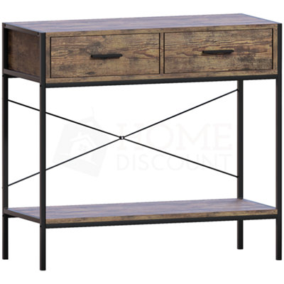 Vida Designs Brooklyn Dark Wood 2 Drawer Console Table With Undershelf