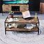Vida Designs Brooklyn Dark Wood 2 Tier Industrial Rustic Coffee Table