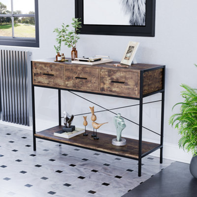 Vida Designs Brooklyn Dark Wood 3 Drawer Console Table With Undershelf | DIY at B&Q