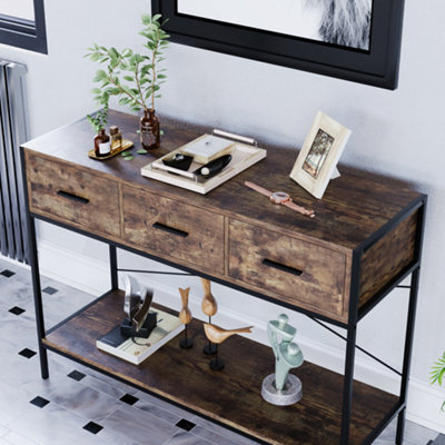 Vida Designs Brooklyn Dark Wood 3 Drawer Console Table With Undershelf