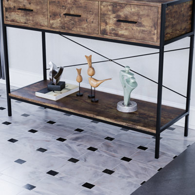 Vida Designs Brooklyn Dark Wood 3 Drawer Console Table With Undershelf