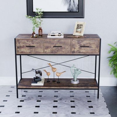Vida Designs Brooklyn Dark Wood 3 Drawer Console Table With Undershelf