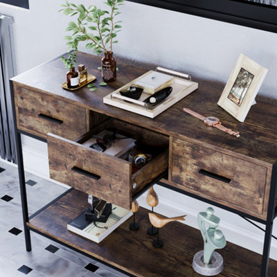 Vida Designs Brooklyn Dark Wood 3 Drawer Console Table With Undershelf