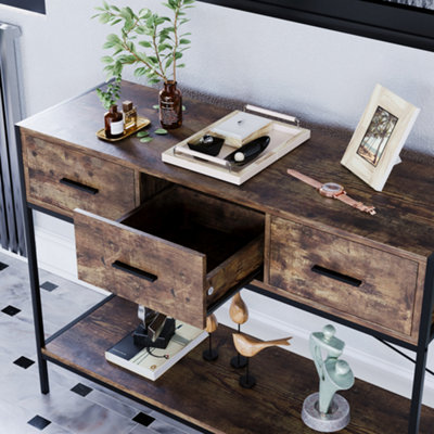 Vida Designs Brooklyn Dark Wood 3 Drawer Console Table With Undershelf