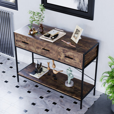 Vida Designs Brooklyn Dark Wood 3 Drawer Console Table With Undershelf