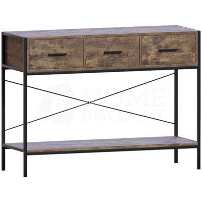 Vida Designs Brooklyn Dark Wood 3 Drawer Console Table With Undershelf