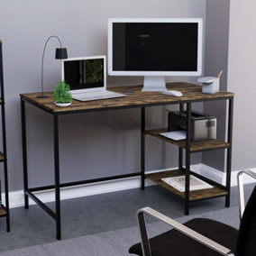 Vida Designs Brooklyn Dark Wood Desk with 2 Shelves Sturdy Computer Office Desk