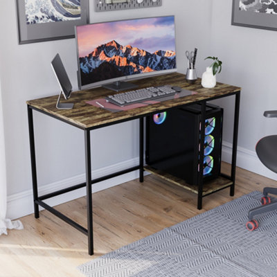 Vida Designs Brooklyn Dark Wood Desk with 2 Shelves Sturdy Computer ...