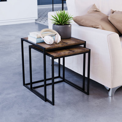Vida Designs Brooklyn Dark Wood Nest of Tables Set of 2 Industrial Design Coffee Side End