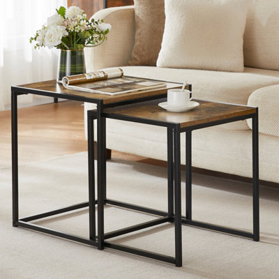 Vida Designs Brooklyn Dark Wood Nest of Tables Set of 2 Industrial Design Coffee Side End Table