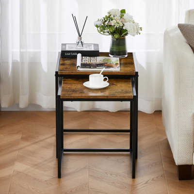 Vida Designs Brooklyn Dark Wood Nest of Tables Set of 2 Industrial Design Coffee Side End Table