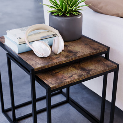 Vida Designs Brooklyn Dark Wood Nest of Tables Set of 2 Industrial Design Coffee Side End