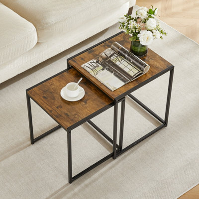 Vida Designs Brooklyn Dark Wood Nest of Tables Set of 2 Industrial Design Coffee Side End Table