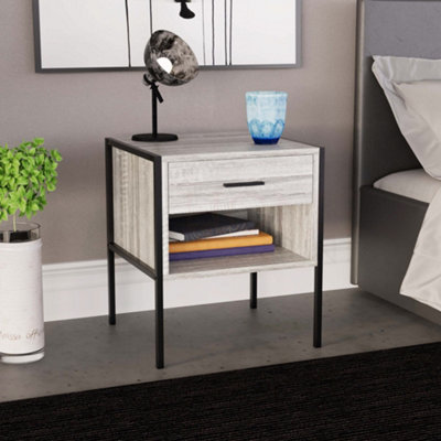 Vida Designs Brooklyn Grey 1 Drawer Bedside Cabinet (H)500mm (W)430mm (D)400mm