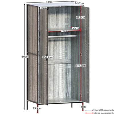 Vida Designs Brooklyn Grey 2 Door Wardrobe (H)1800mm (W)830mm (D)520mm