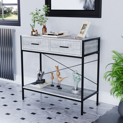 Vida Designs Brooklyn Grey 2 Drawer Console Table With Undershelf