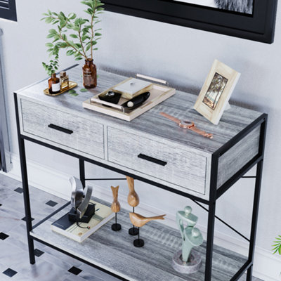 Vida Designs Brooklyn Grey 2 Drawer Console Table With Undershelf