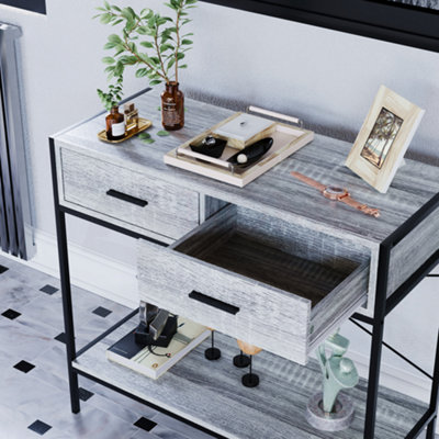Vida Designs Brooklyn Grey 2 Drawer Console Table With Undershelf