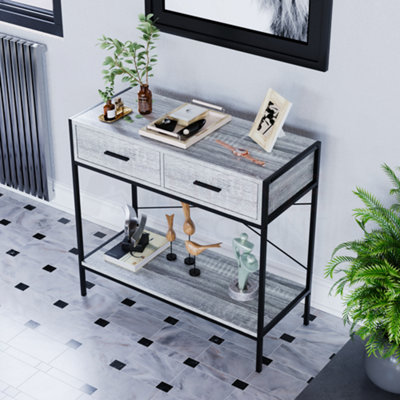 Vida Designs Brooklyn Grey 2 Drawer Console Table With Undershelf