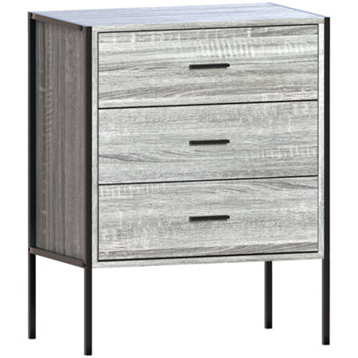 Vida Designs Brooklyn Grey 3 Drawer Chest (H)795mm (W)630mm (D)400mm