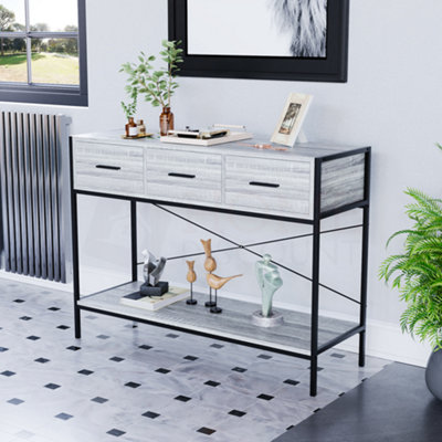 Vida Designs Brooklyn Grey 3 Drawer Console Table With Undershelf