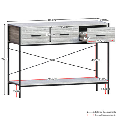 Vida Designs Brooklyn Grey 3 Drawer Console Table With Undershelf