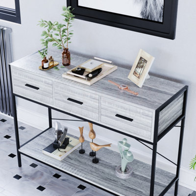 Vida Designs Brooklyn Grey 3 Drawer Console Table With Undershelf