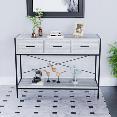 Vida Designs Brooklyn Grey 3 Drawer Console Table With Undershelf