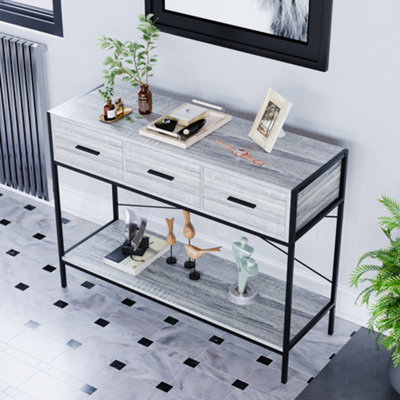 Vida Designs Brooklyn Grey 3 Drawer Console Table With Undershelf