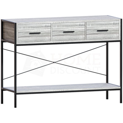Vida Designs Brooklyn Grey 3 Drawer Console Table With Undershelf