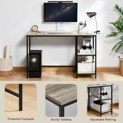 Vida Designs Brooklyn Grey Desk with 2 Shelves Sturdy Computer Office Desk