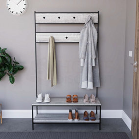 Vida Designs Brooklyn Grey Hallway Unit Freestanding Coat Hanger Shoe Storage Bench