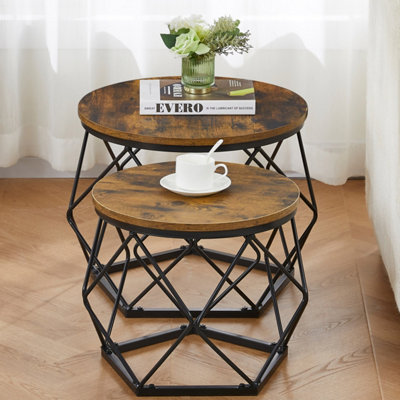 Vida Designs Brooklyn Nest of 2 Geometric Tables, Dark Wood