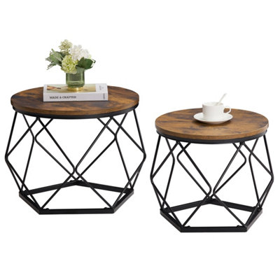 Vida Designs Brooklyn Nest of 2 Geometric Tables, Dark Wood