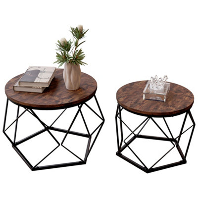 Vida Designs Brooklyn Nest of 2 Geometric Tables, Dark Wood