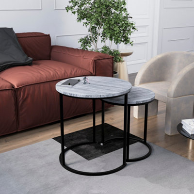 Vida Designs Brooklyn Nest of 2 Round Tables, Grey