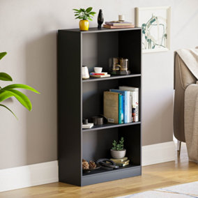 Vida Designs Cambridge Black 3 Tier Medium Bookcase Freestanding Shelving Unit (H)1080mm (W)600mm (D)240mm