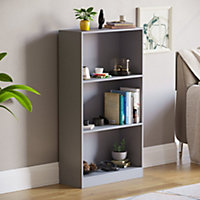 Vida Designs Cambridge Grey 3 Tier Medium Bookcase Freestanding Shelving Unit (H)1080mm (W)600mm (D)240mm