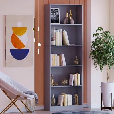 Vida Designs Cambridge Grey 5 Tier Extra Large Bookcase