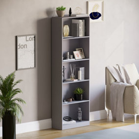 Vida Designs Cambridge Grey 5 Tier Extra Large Bookcase Freestanding Shelving Unit (H)1750mm (W)600mm (D)240mm
