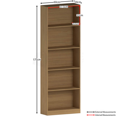 Vida Designs Cambridge Oak 5 Tier Extra Large Bookcase Freestanding Shelving Unit (H)1750mm (W)600mm (D)240mm
