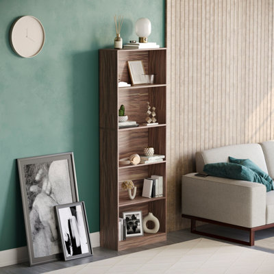 Vida Designs Cambridge Walnut 5 Tier Extra Large Bookcase Freestanding ...