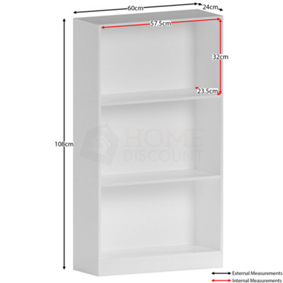 Vida Designs Cambridge White 3 Tier Medium Bookcase Freestanding Shelving Unit (H)1080mm (W)600mm (D)240mm