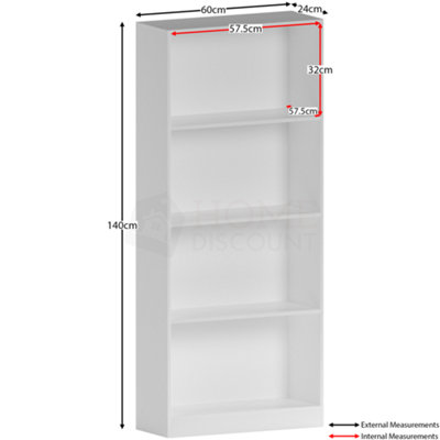 Vida Designs Cambridge White 4 Tier Large Bookcase Freestanding Shelving Unit (H)1400mm (W)600mm (D)240mm