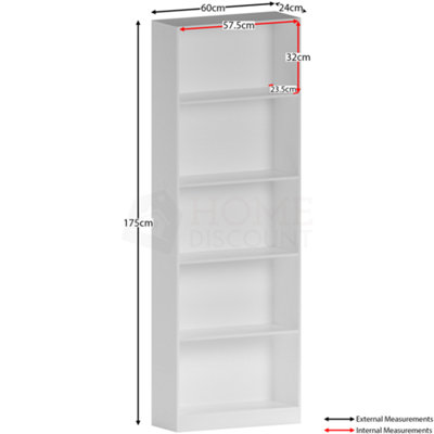 Vida Designs Cambridge White 5 Tier Extra Large Bookcase Freestanding Shelving Unit (H)1750mm (W)600mm (D)240mm