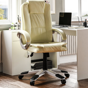 Vida Designs Charlton Cream Executive Office Computer Chair Adjustable Swivel PU Faux-Leather
