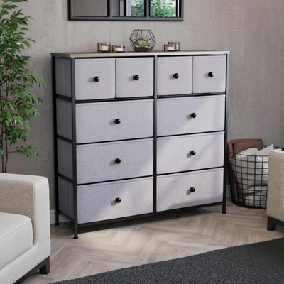 Vida Designs Chorley 10 Drawer Fabric Chest of Drawers, Beige & Grey Wood