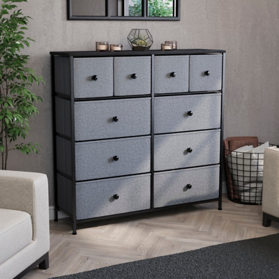 Vida Designs Chorley 10 Drawer Fabric Chest of Drawers, Grey & Black