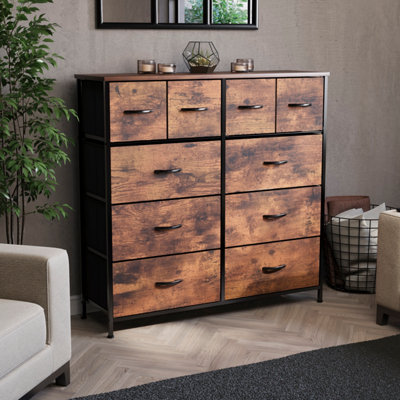 Vida Designs Chorley 10 Drawer Fabric Chest of Drawers, Rustic Brown